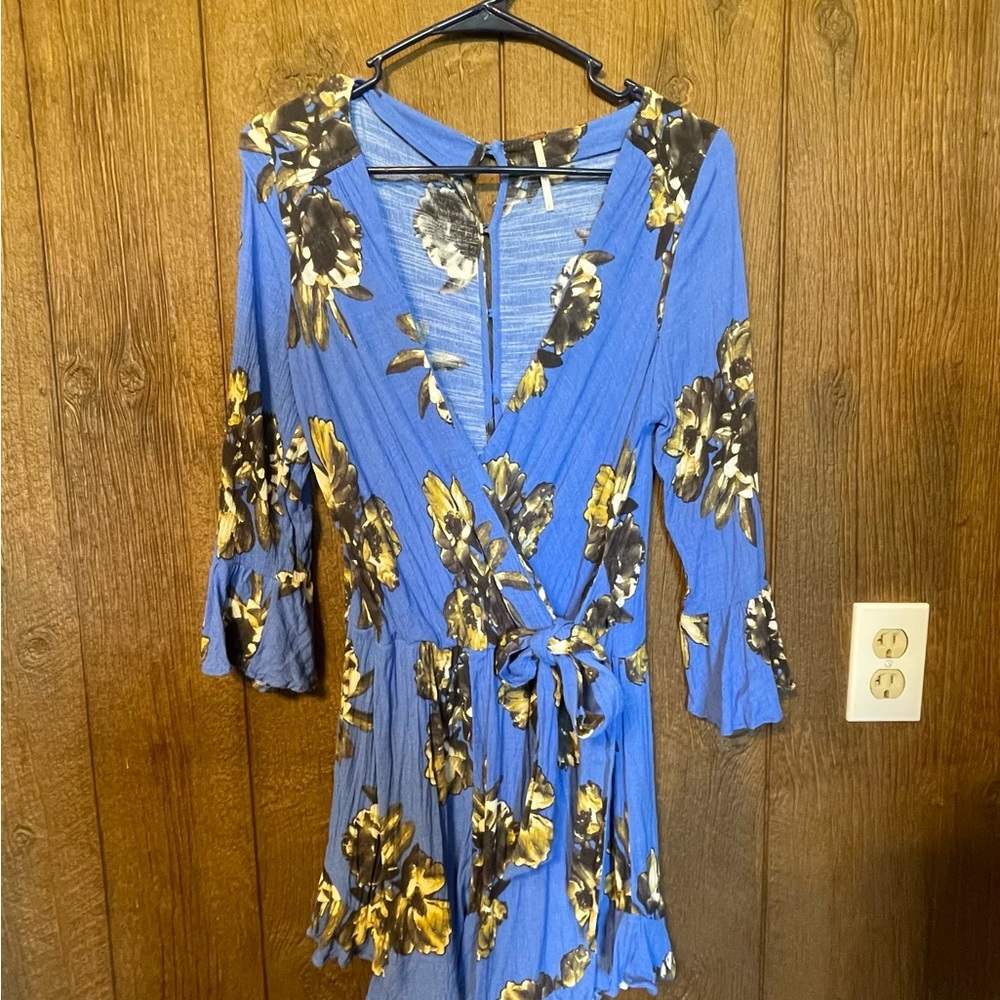 Free People Blue Floral Wrap Romper